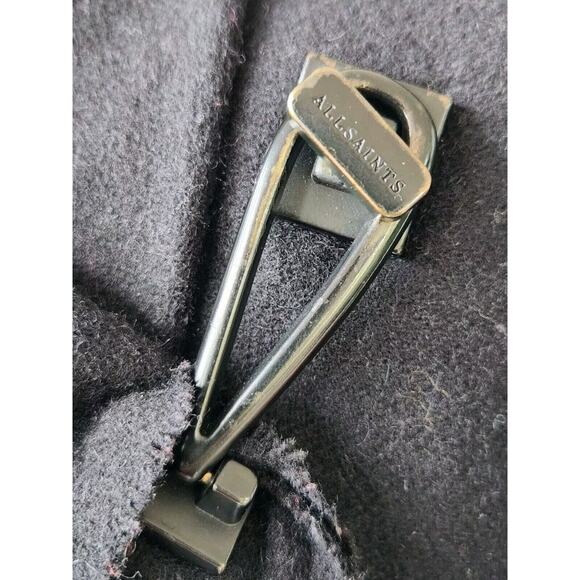 All Saints Turn Lock Monument Eve Coat Black Wool Blend Asymmetrical Hem Size 4 - Picture 7 of 9